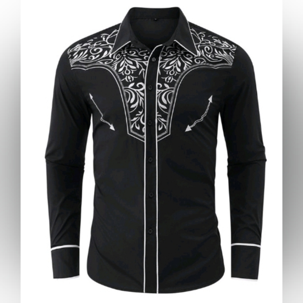 New with tags! Mens 2XL Black Western Embroidery Long Sleeve Button Up Shirt